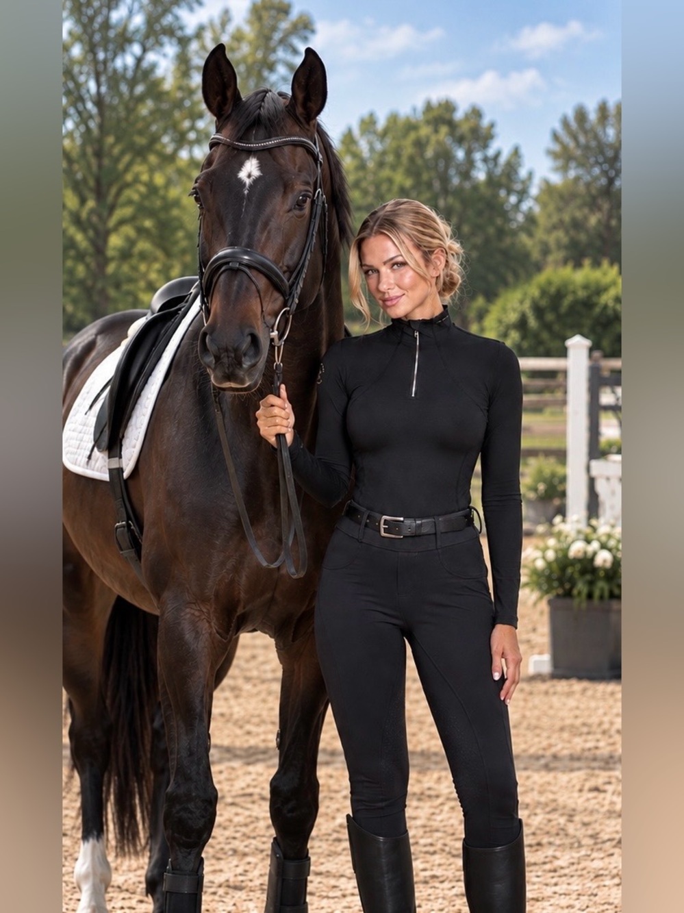Equestrian Dressage English Black Long Sleeve Summer Winter Riding Shirt - Picture 6 of 8